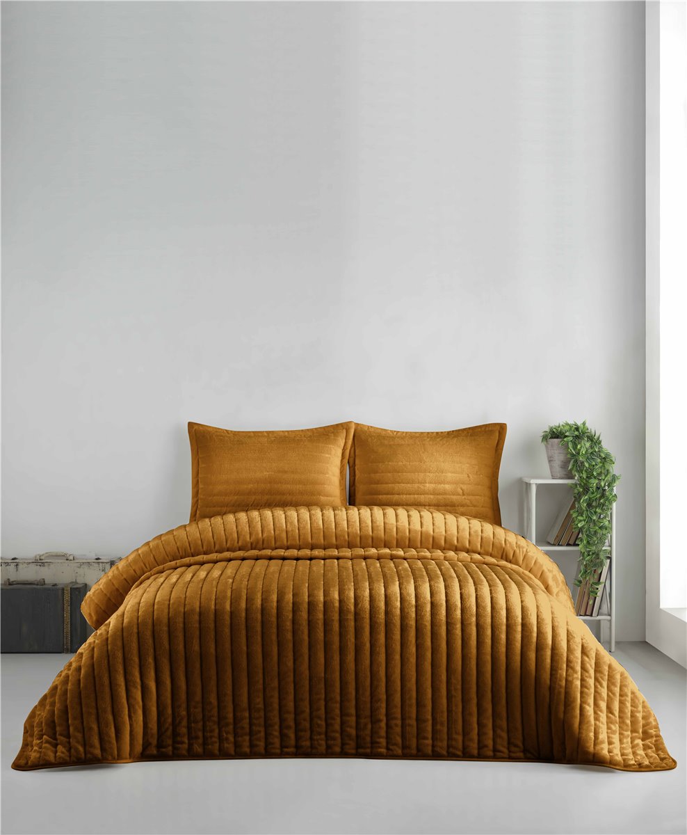 Tagesdecke, Decke, Bettüberwurf, Set, senf, 2 Kissenbezüge