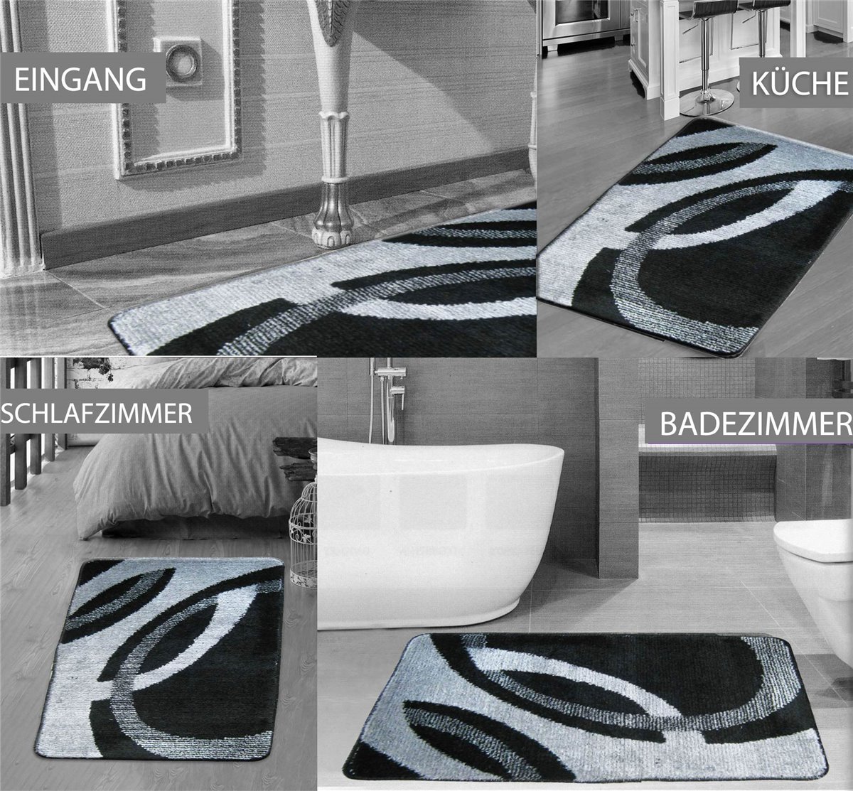 Badematte, 80x150 cm #04 SCHWARZ-GRAU