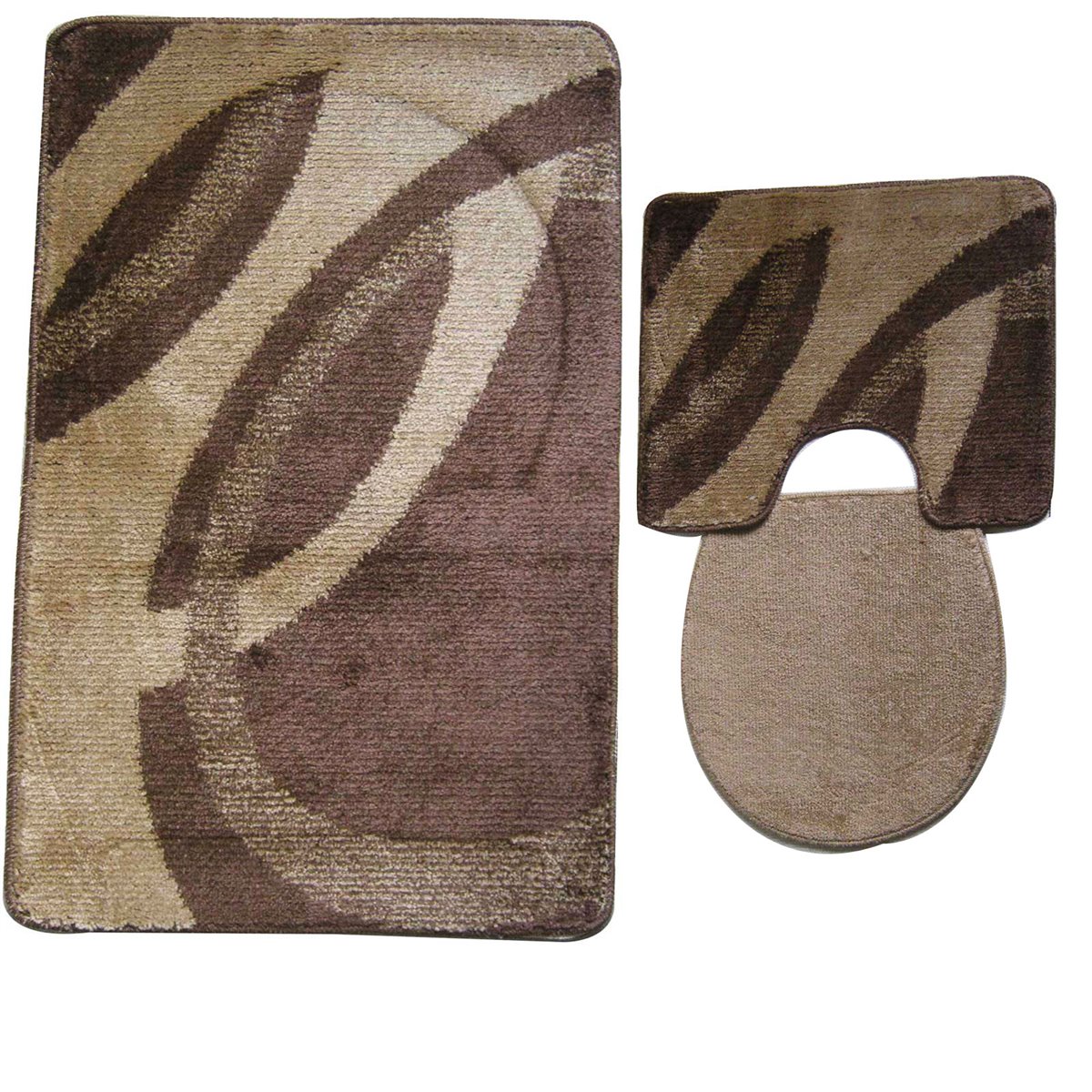 3 tlg Badematte Badezimmerteppich Badteppich Set #04 BRAUN