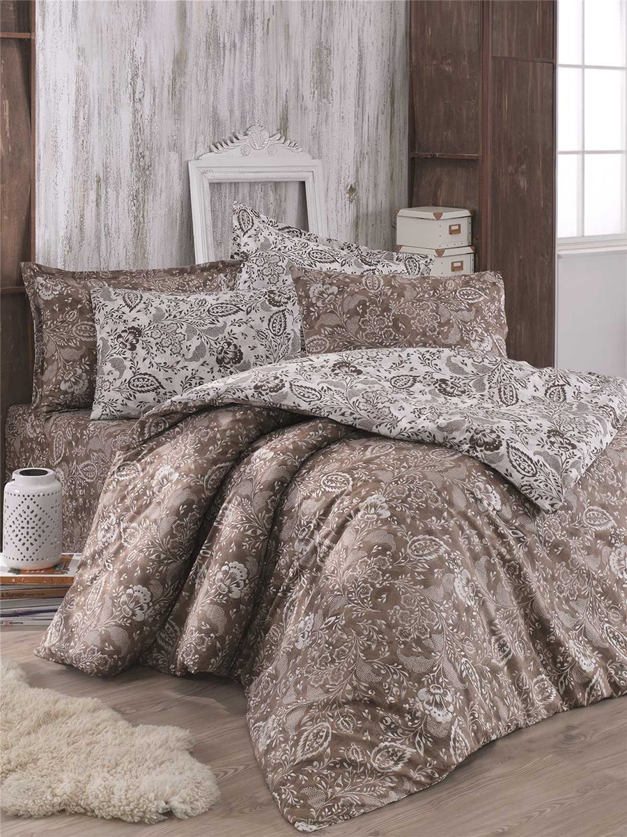 Bettwäsche, 3tlg , 155x220cm #YAPRAK BRAUN