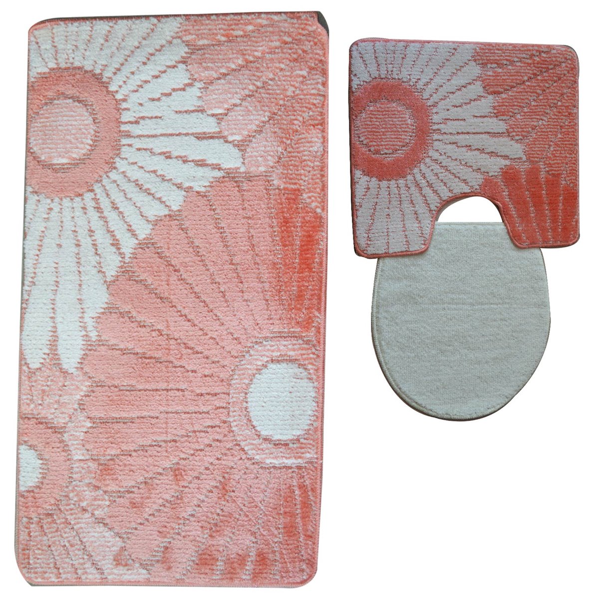 3 tlg Badematte Badezimmerteppich Badteppich Set #02 SALMON