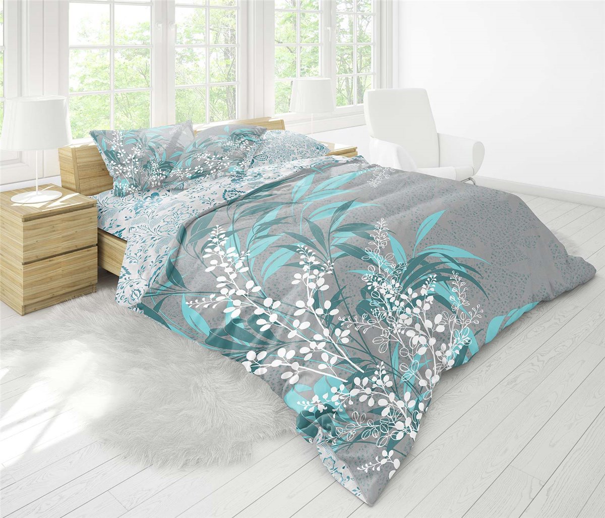 Bettwäsche, 5tlg, 200x200cm #AKASYA BLAU-GRAU