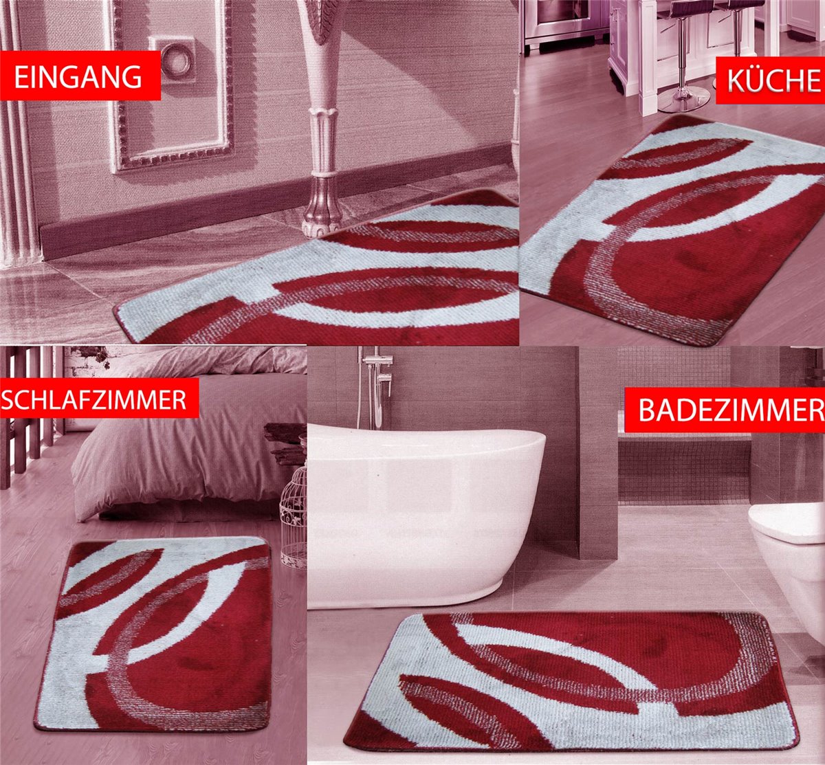 Badematte, 80x200 cm #04 ROT-GRAU