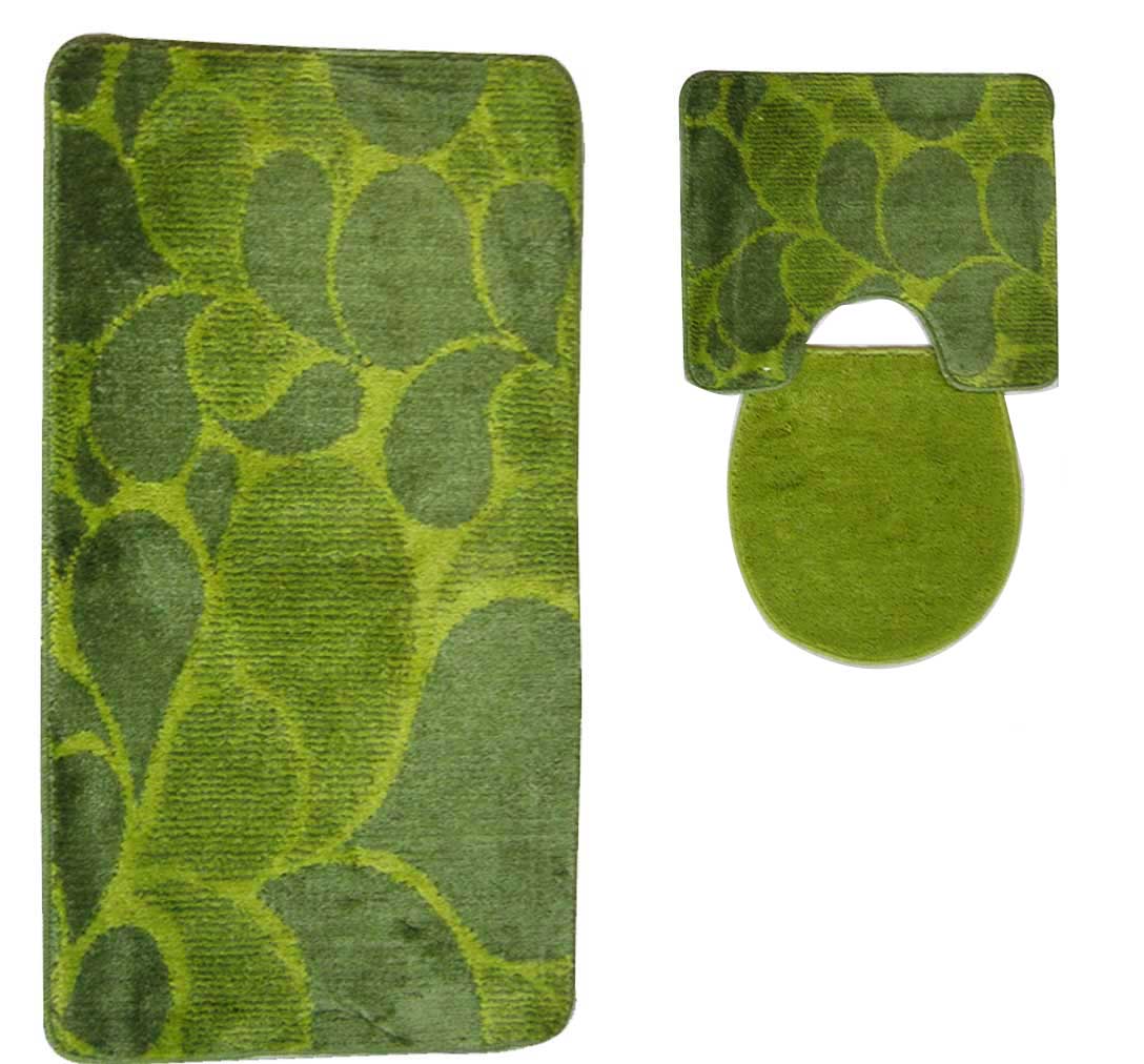 3 tlg Badematte Badezimmerteppich Badteppich Set #79 GRÜN
