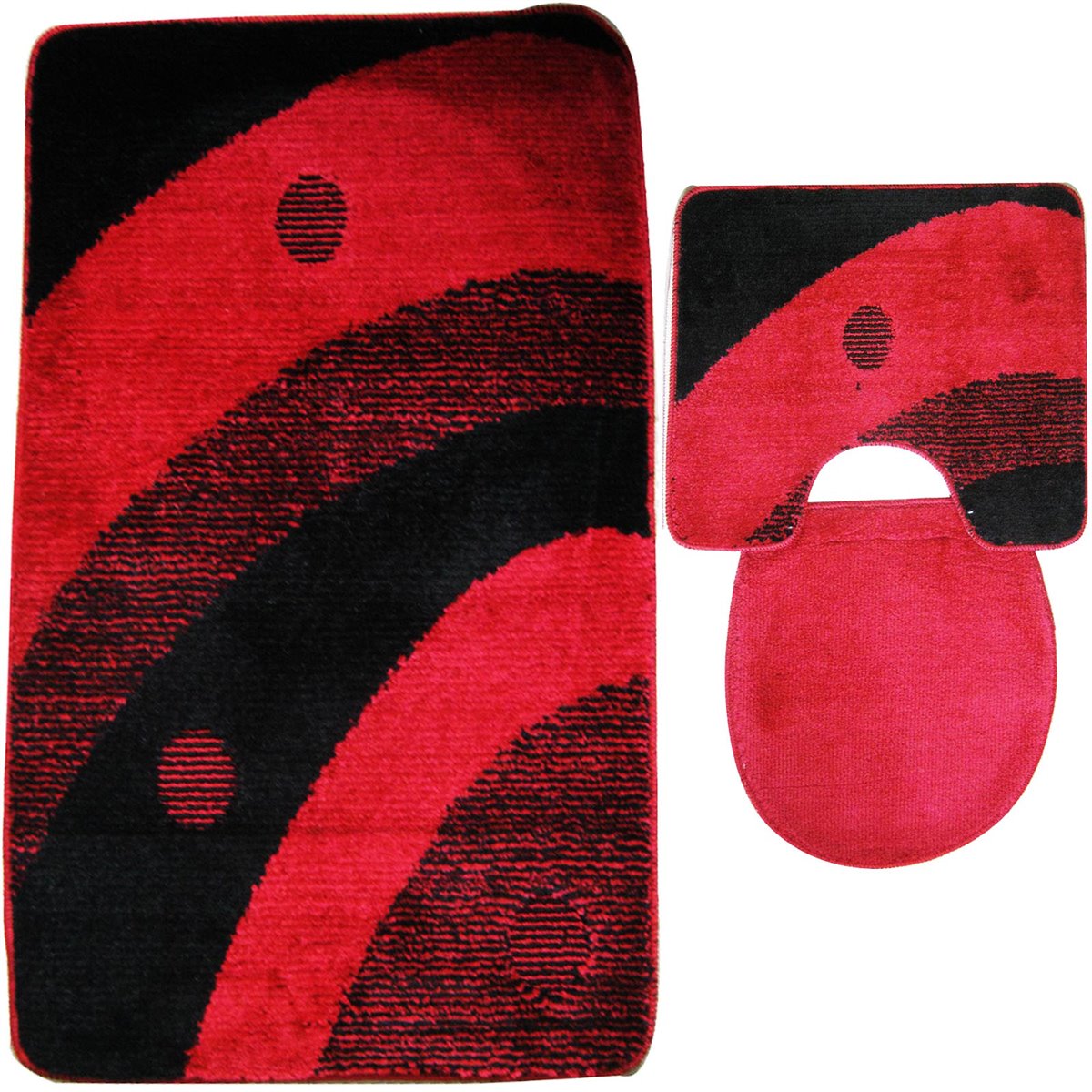 3 tlg Badematte Badezimmerteppich Badteppich Set #48 ROT