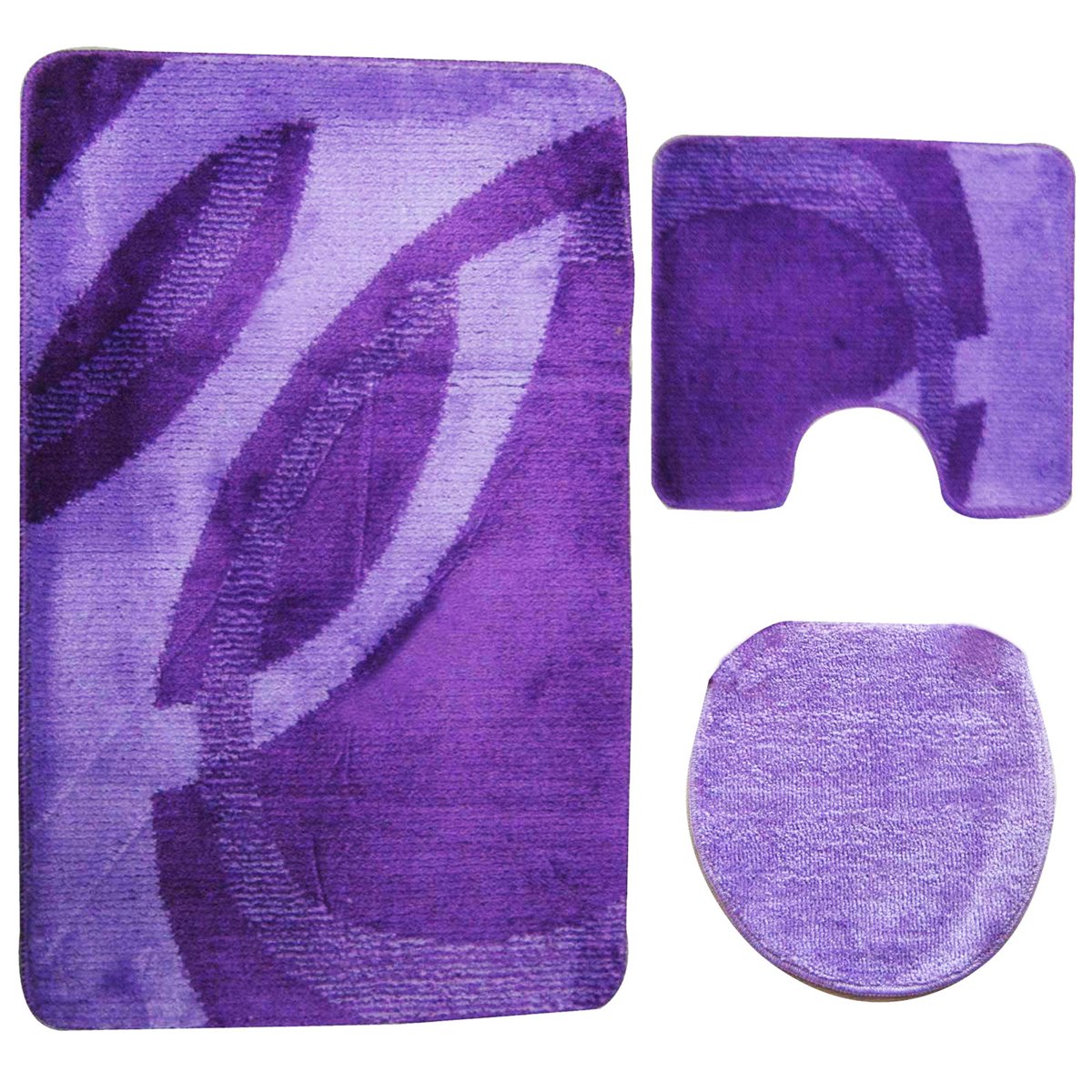 3 tlg Badematte Badezimmerteppich Badteppich Set #04 LILA