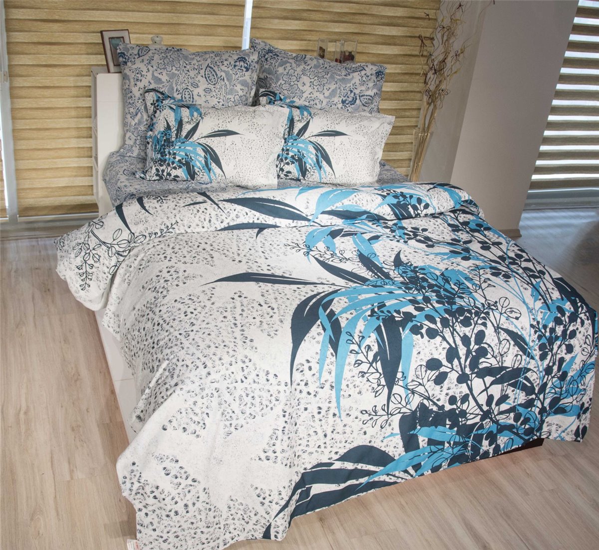 Bettwäsche, 5tlg, 200x200cm #AKASYA BLAU-WEISS