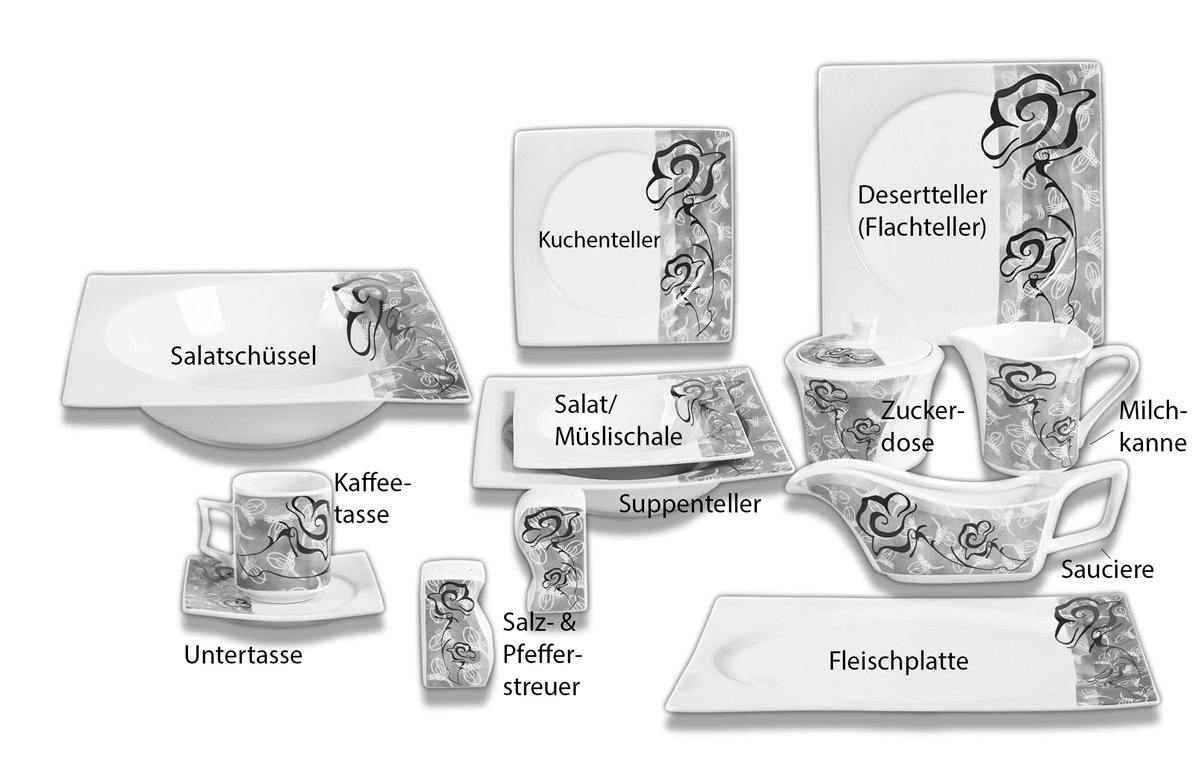 Kombiservice Denise, grau, 43tlg, 6 Personen