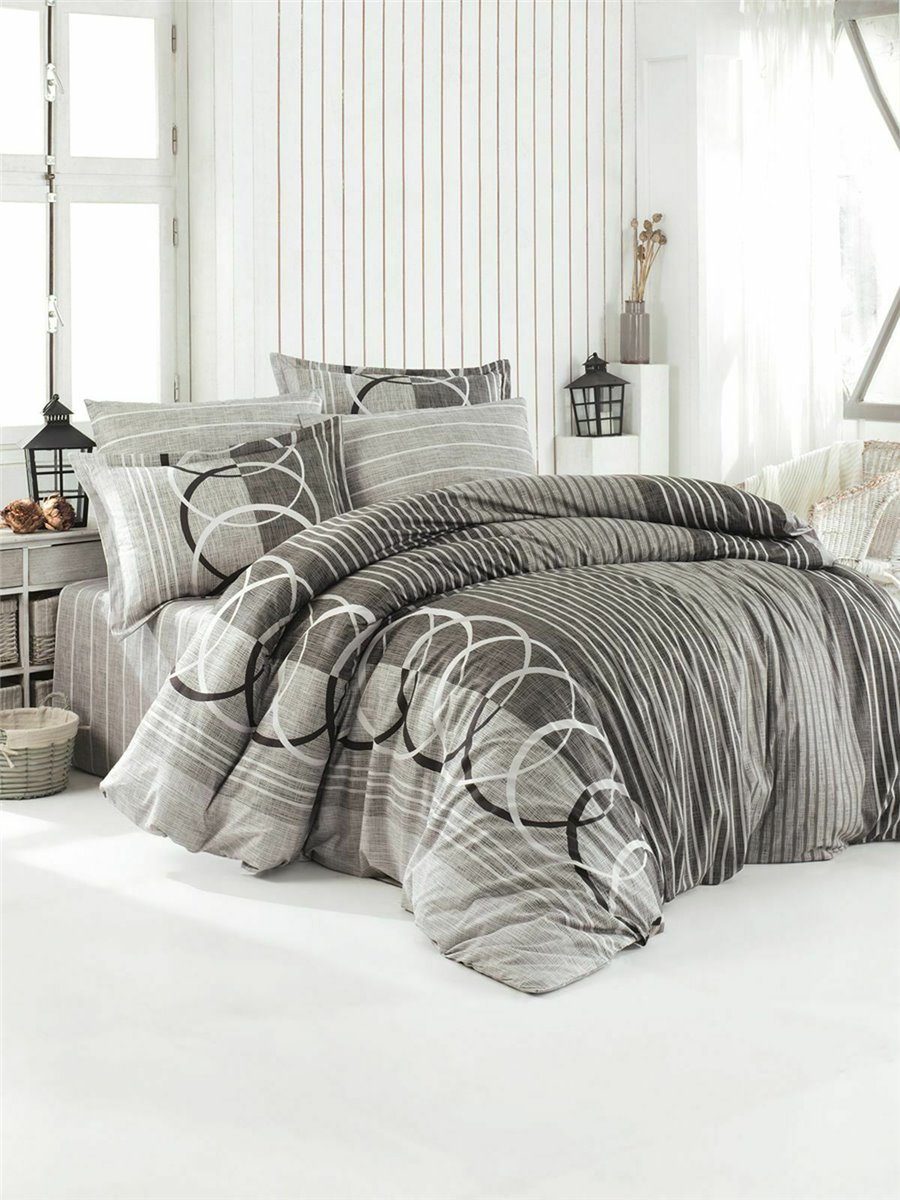 Bettwäsche 200x220 cm Bettgarnitur Bettbezug 100% Baumwolle Kissen 4 tlg HLZ GRA