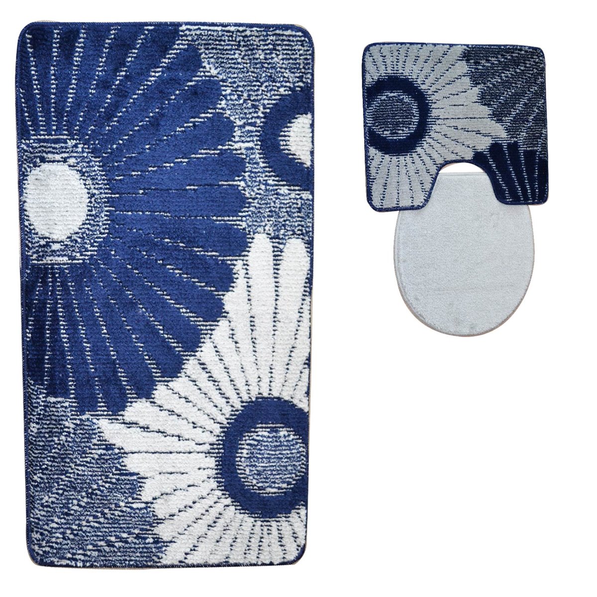 3 tlg Badematte Badezimmerteppich Badteppich Set #02 BLAU-GRAU