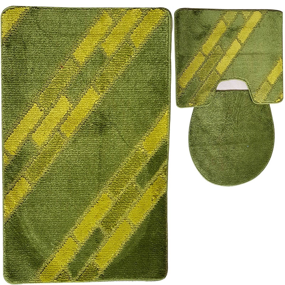 3 tlg Badematte Badezimmerteppich Badteppich Set #17 GRÜN