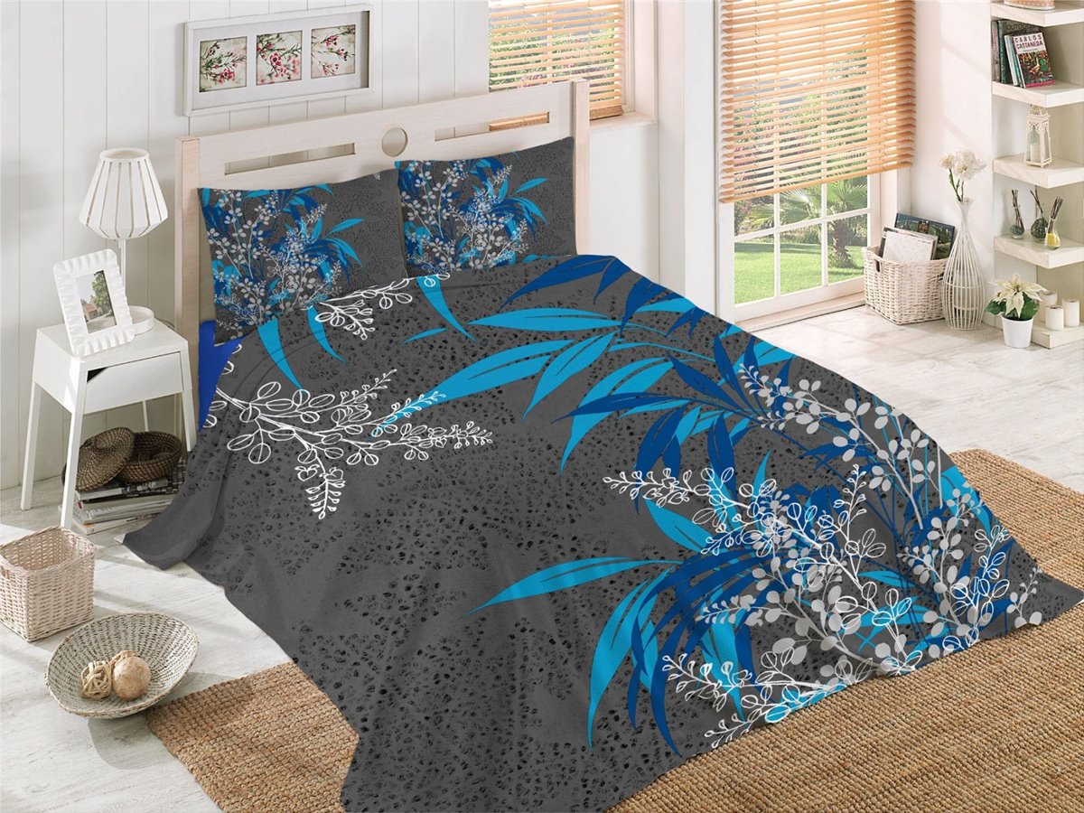 Bettwäsche, 6tlg, 220x240cm #AKASYA BLAU-DUNKELGRAU