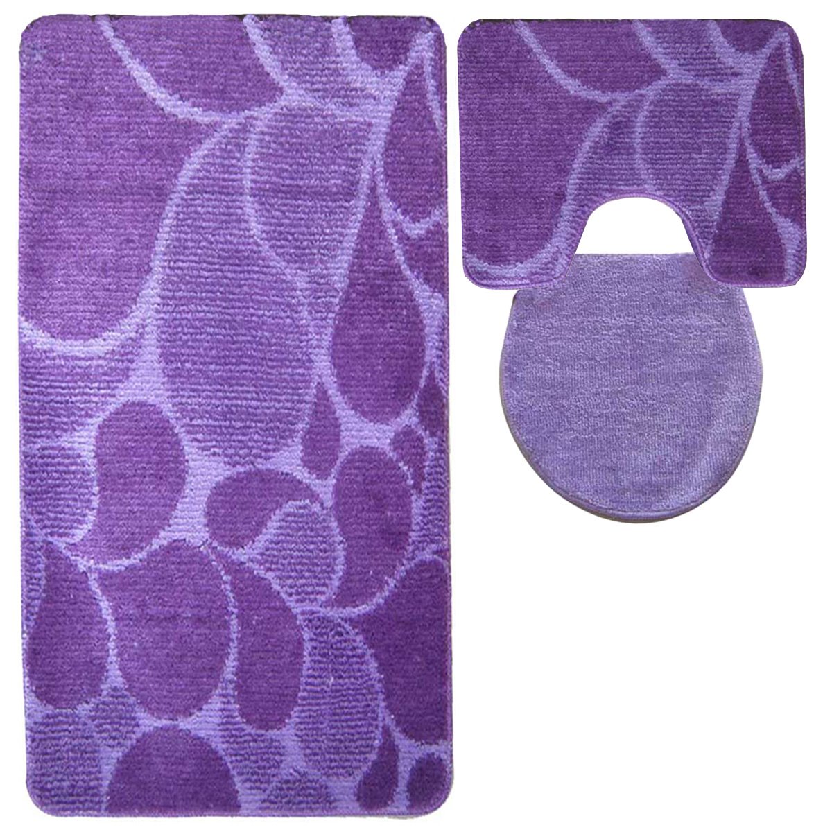 3 tlg Badematte Badezimmerteppich Badteppich Set #79 LILA
