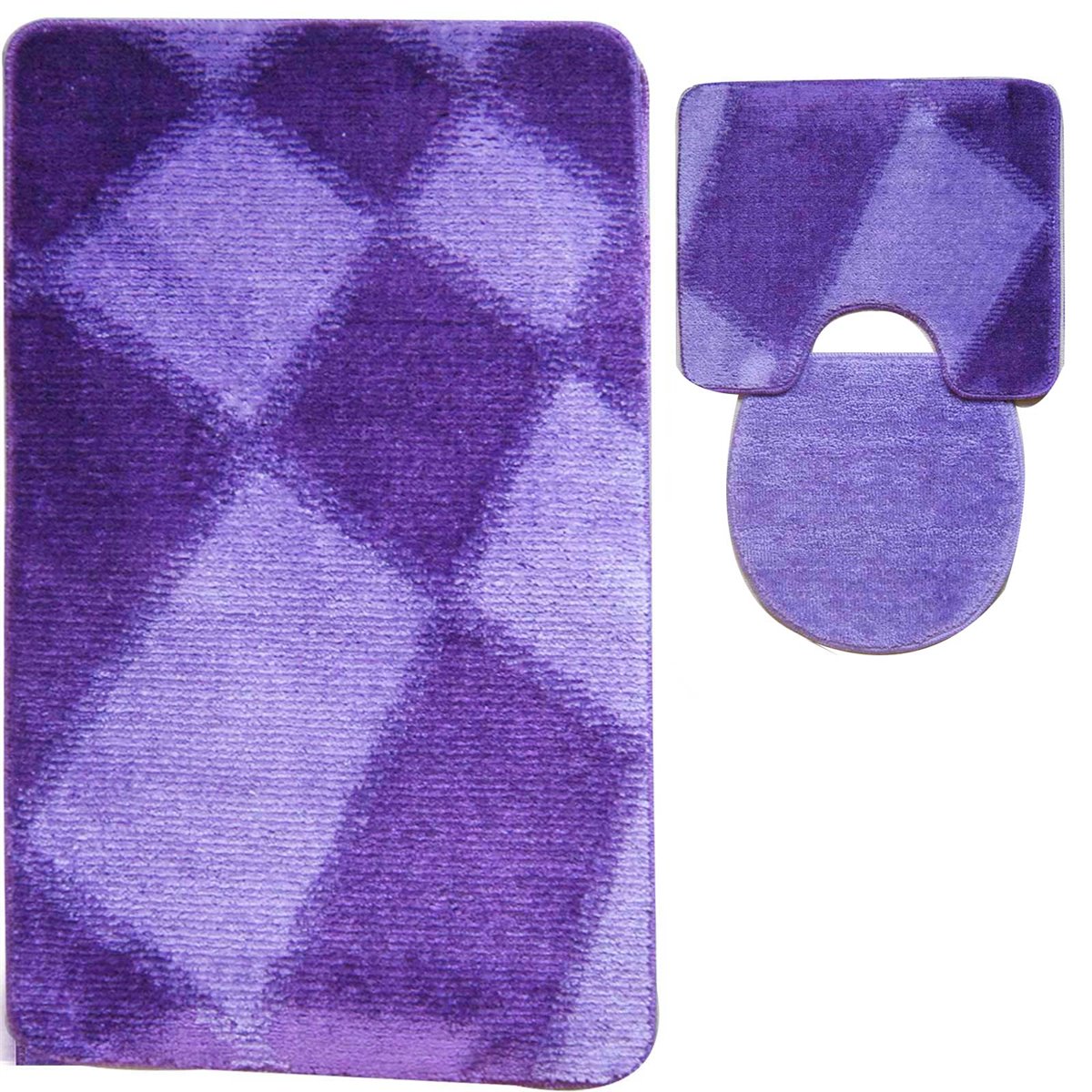 3 tlg Badematte Badezimmerteppich Badteppich Set #09 LILA
