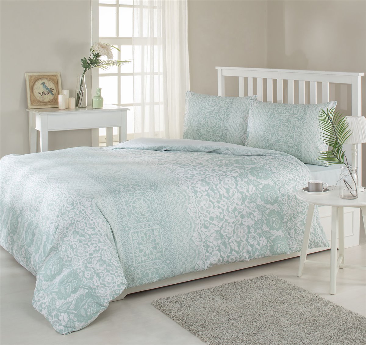 4 tlg Bettwäsche Baumwolle 200x220cm DANTELA MINT