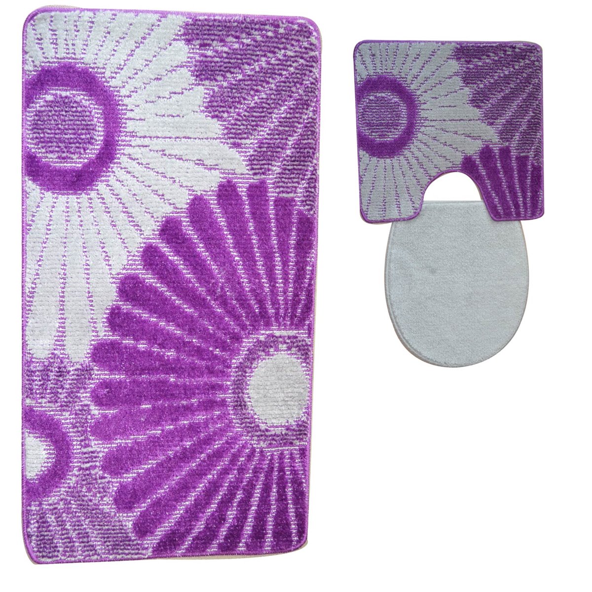 3 tlg Badematte Badezimmerteppich Badteppich Set #02 LILA-GRAU