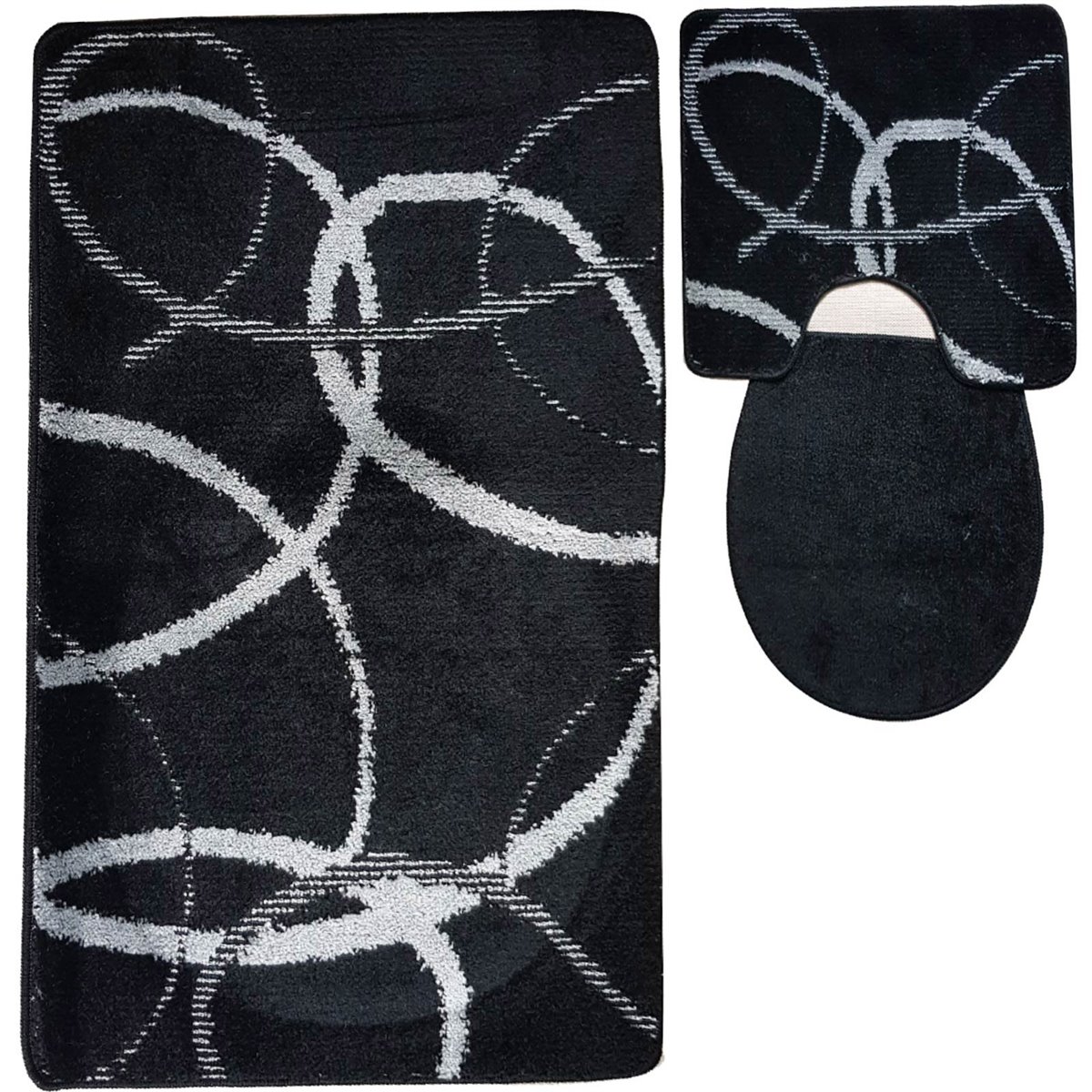 3 tlg Badematte Badezimmerteppich Badteppich Set #15 SCHWARZ